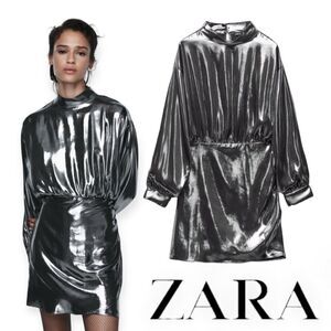 ZARA | Silver | FOIL MINI DRESS